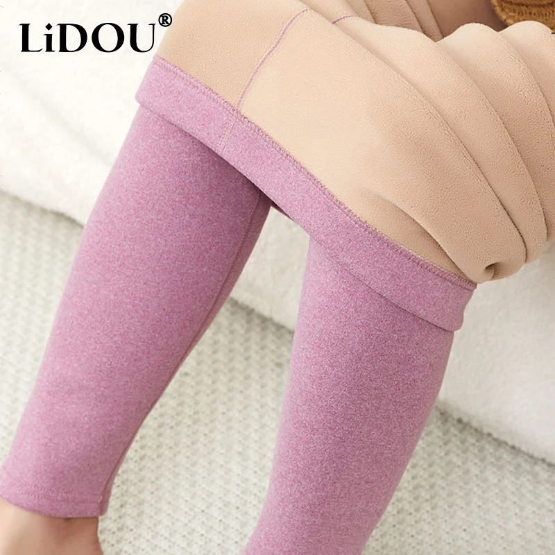 Autumn Winter Women's Solid Plus Velvet Thick Leggings Lady Elegant