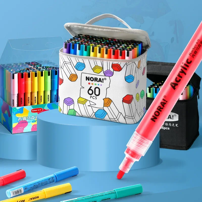 36/48/60 아크릴 컬러 유성 마커 펜 세트, 학생 그림 다기능 방수 자외선 차단 페인트 펜 브러시 미술 용품