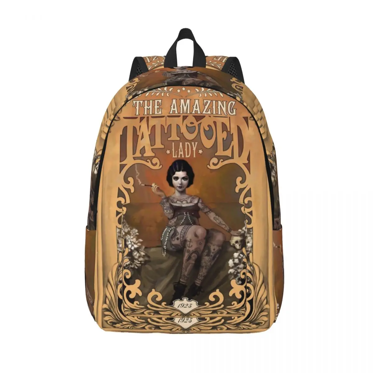 

The Amazing Tattooed Lady Vintage Circus Poster Teenage Backpack Outdoor High School Business Daypack Women Laptop Shoulder Bag