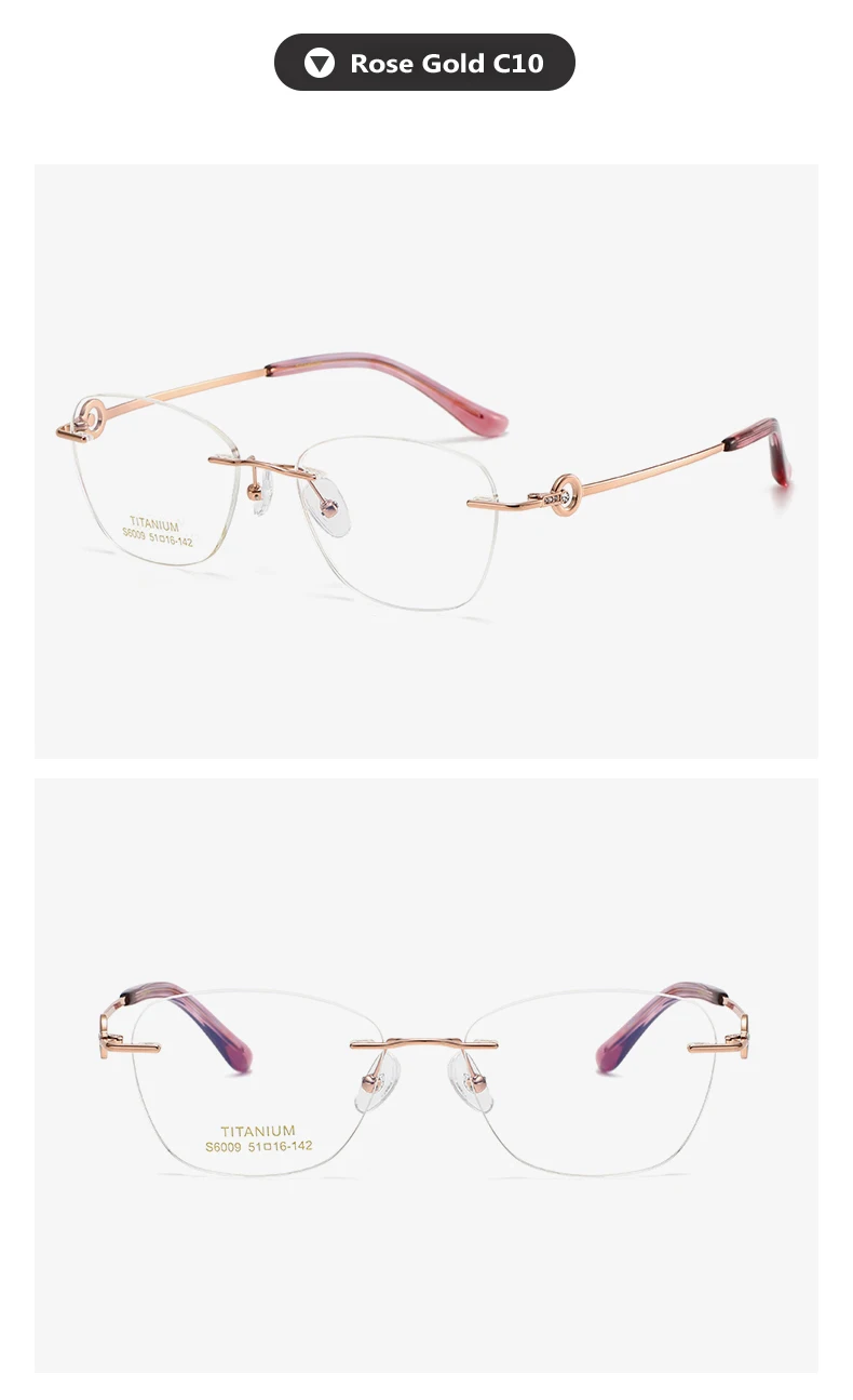 Oveliness Women's Rimless Oval Cat Eye Titanium Eyeglasses 11