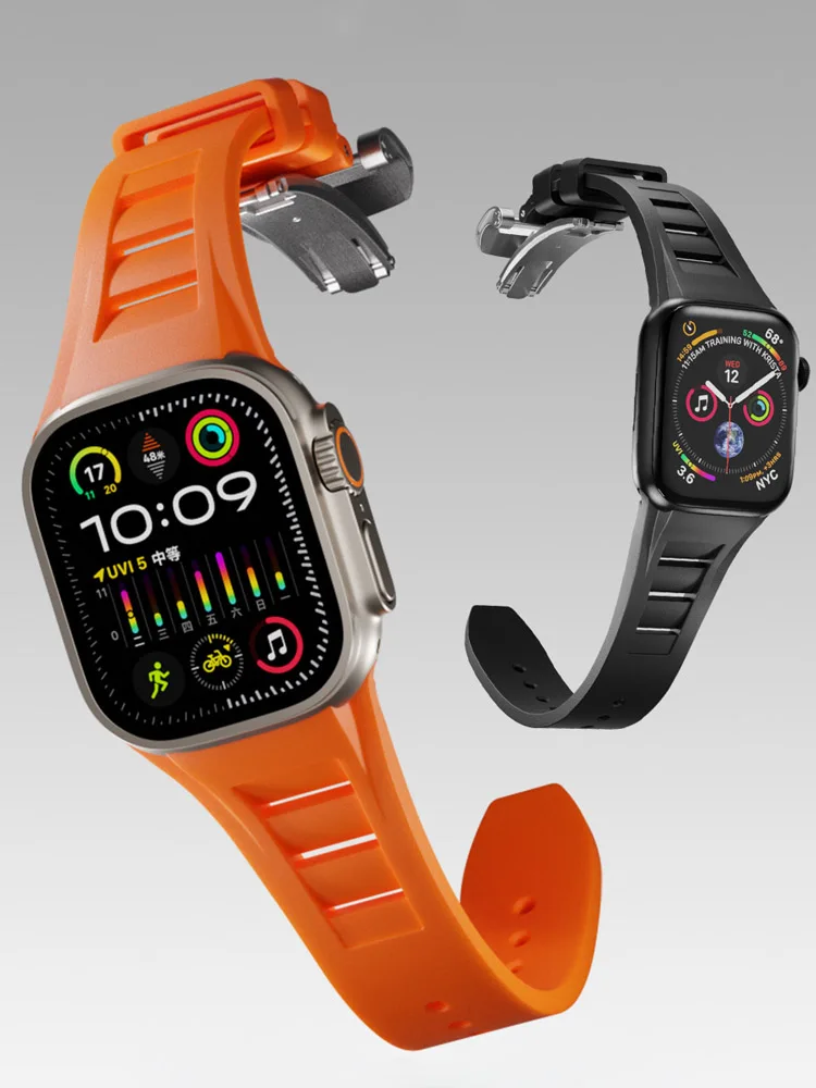 애플 워치용 메탈 실리콘 스트랩 울트라 밴드, 49mm, 45mm, 44mm, 42mm 벨트, 한국 팔찌, iWatch 시리즈 9, 8, 7, 6, 5, 4, 3, SE 울트라 2