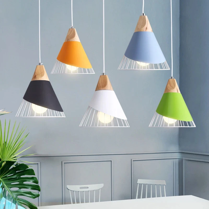 

Pendant Lamp Modern E27 Pendant Lights Wood For Bedroom Hanging Lamps Nordic Lampshade LED Bulb Kitchen Island Chandelier