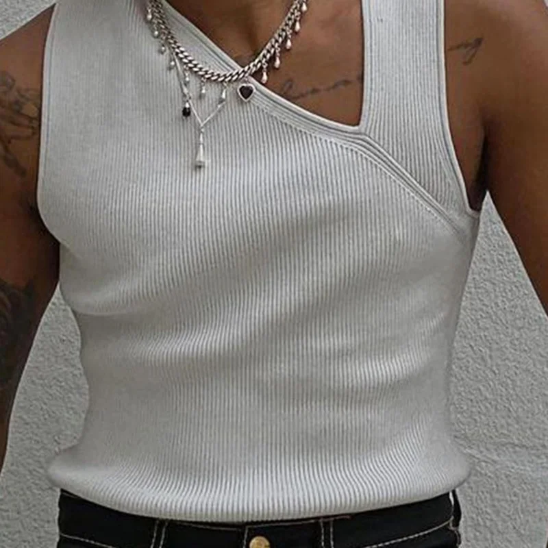 New Men Sweater Vest Autumn Slash Neck Knitted Vest Solid Color Hollow Sleeveless Slim Fashion Summer Men Vest Streetwear