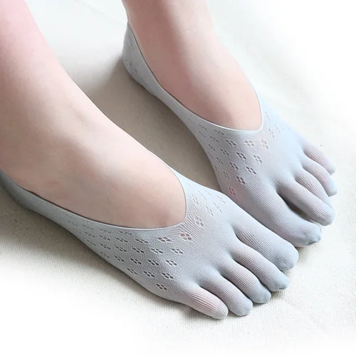 여성용 5 손가락 노쇼 양말, 얇은 통기성 나일론 통기성 얕은 입 탈취제 보이지 않는 발가락 실크 양말 여름 5 쌍 3
