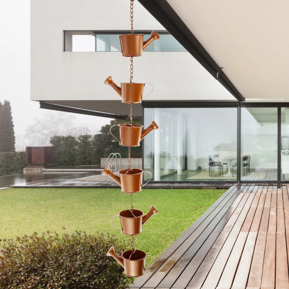 1/2Pcs 90cm Metal Kettle Rain Chain Hanging Decorative Ring Kettle Rain Chain Full Copper Artwork Home Outdoor Garden Decoration
