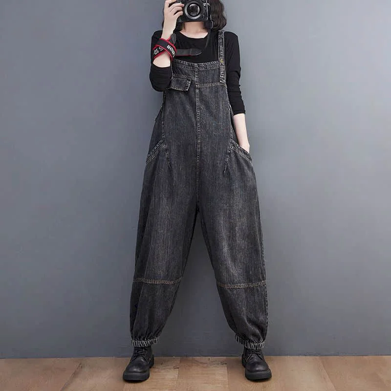 

Denim Jumpsuits for Women Solid Ankle-Length Pants One Piece Outfit Women Rompes Loose Korean Fashion Casual Vintage Overalls