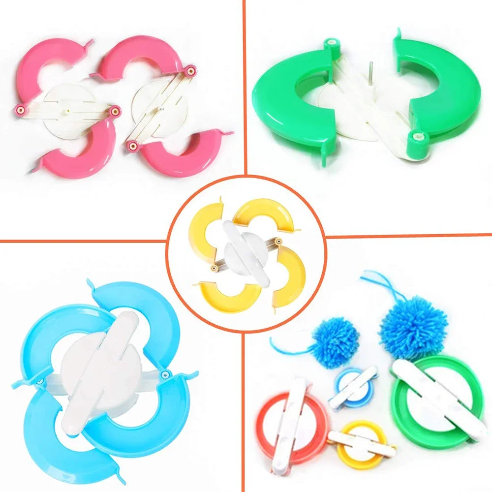 4-Size Pom Pom Maker Kit with Yarn Cutter DIY Fluffy Craft Tool for Knitting, Crochet & Kids/Adult Projects