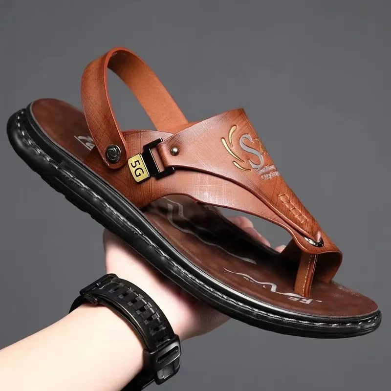 Herr lädersandaler för sommar strand flip-flops casual_voghion.com