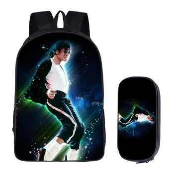 Student Backpacks DIY Michael Jackson Printing Children School Bags for Boys Men Book Bag 2PC Set with Pencil Case Harajuku Bag 1