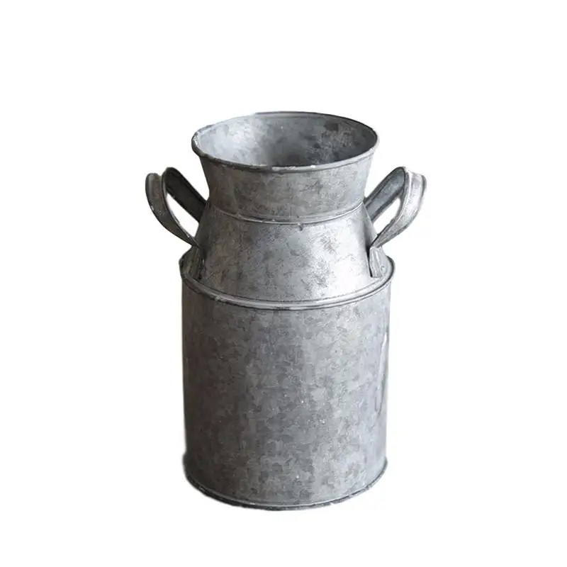 

Wholesale- Vintage Flower Bucket Farmhouse Rustic Retro Iron Flower Pot Home Decor Indoor Desktop Flowers Vase Garden Decoration