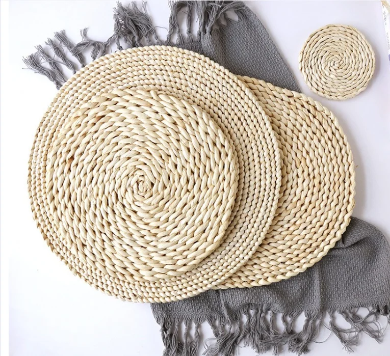 Eco-Friendly Woven Rattan Placemats Round Braided Straw Placemats Customized Table Mat