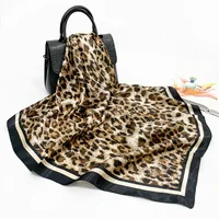 90*90CM New Women Leopard Polka Dot Print Silk Scarf Fashion Versatile Sunscreen Square Headscarf Wholesale 1
