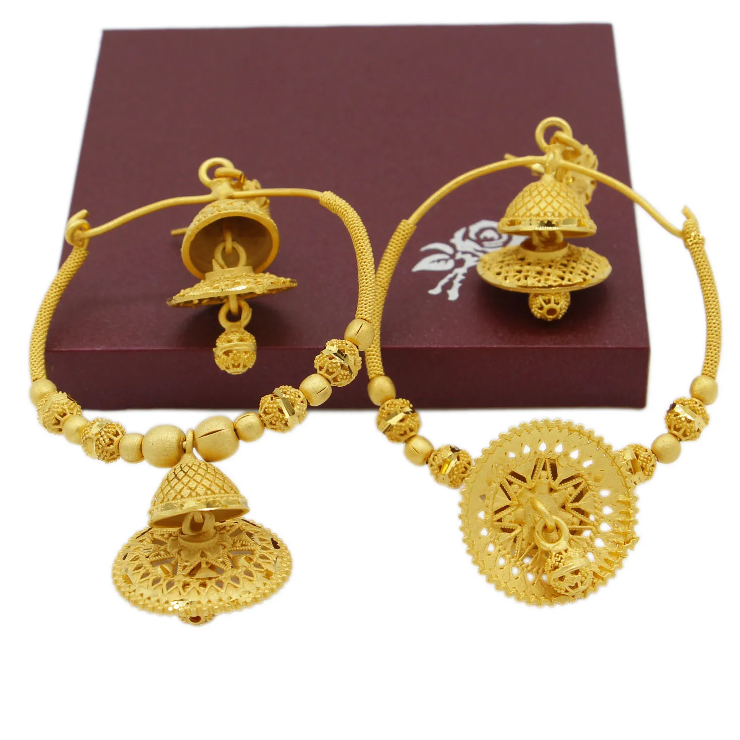 Adixyn 2023 India Hollow Swing Bollywood Ethnic Earrings For Women Gold Color/Copper Manual Jewelry Religious Activities N03151