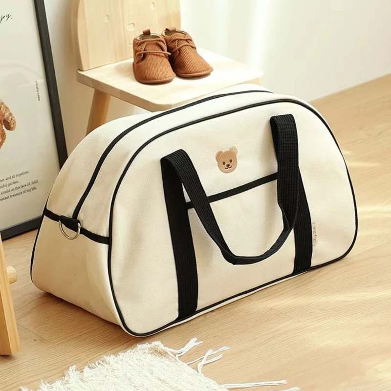 

Canvas Bag Large Capacity Diaper Bag Women Embroidery Bear Shoulder Bags Storage Bag Handbag Multiple Compartment