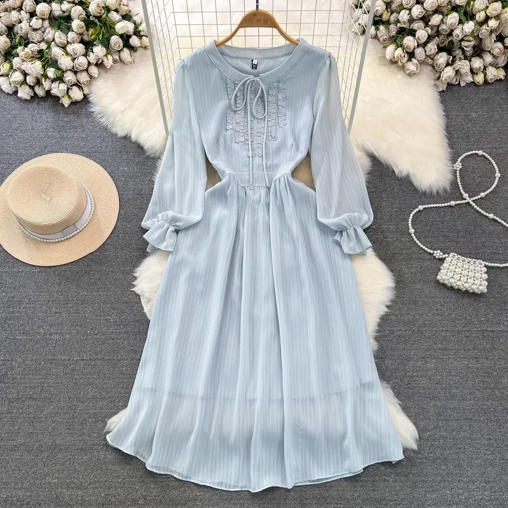 

Vintage Dress Women 2023 Puff Sleeve Solid Color Vestidos Femenino Dresses Womens O-Neck Party Dress Autumn Spring Dropshipping