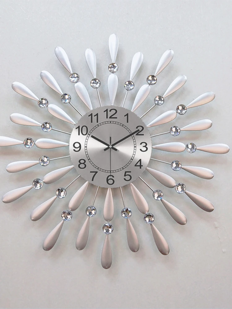 Wall Clock Mute Craft Light Metal Diamond-Embedded Starry Iron Clock Color:11;Sheet Size:Diameter 38cm
