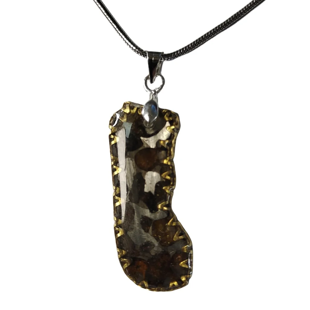 

Brenham Meteorite Pendant Natural olive meteorite pendant Jewelry material Specimen pendant for men and women - TB296