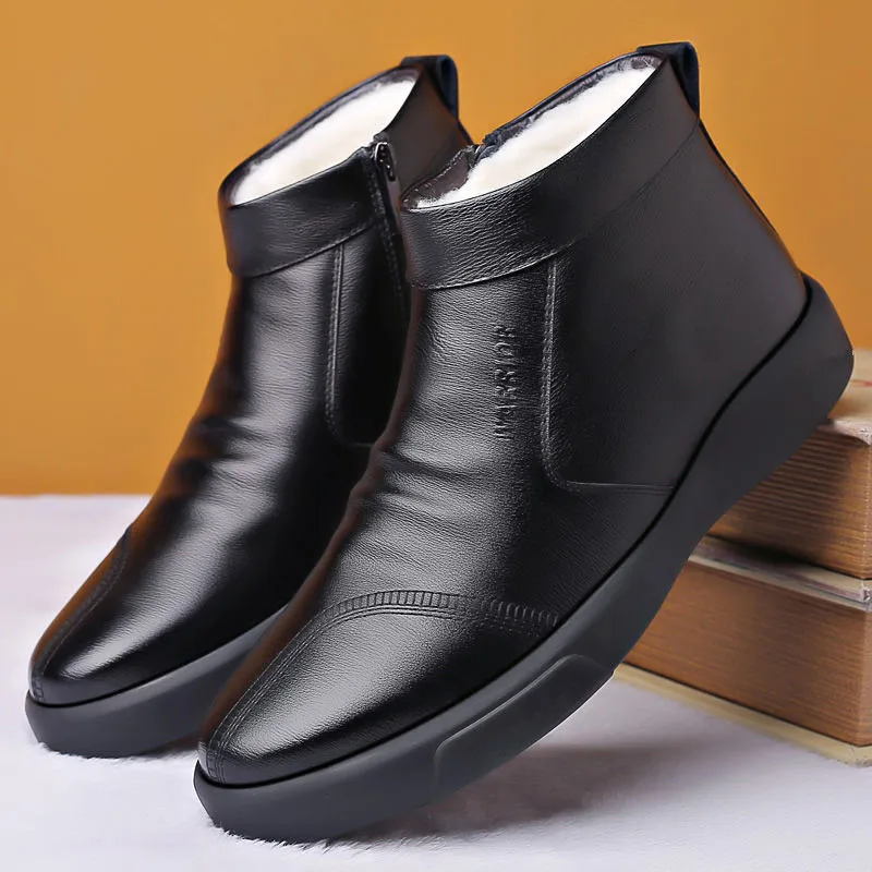 Shoes for Men Winter New Fashion Cotton Shoes Men's Plush Thickened Leather Waterproof Casual Snow Boots Zapatillas Hombre