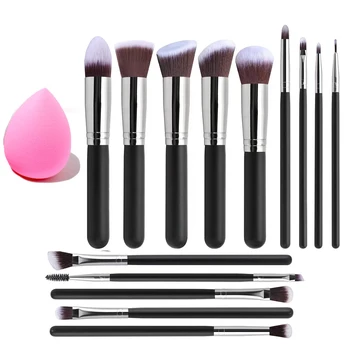 14Pcs Makeup Brush Set for Beginners Soft Bristle Powder Brush Blush Eye Shadow Beauty Tools, Buy 14pcs Brush Get 1 Free Sponge