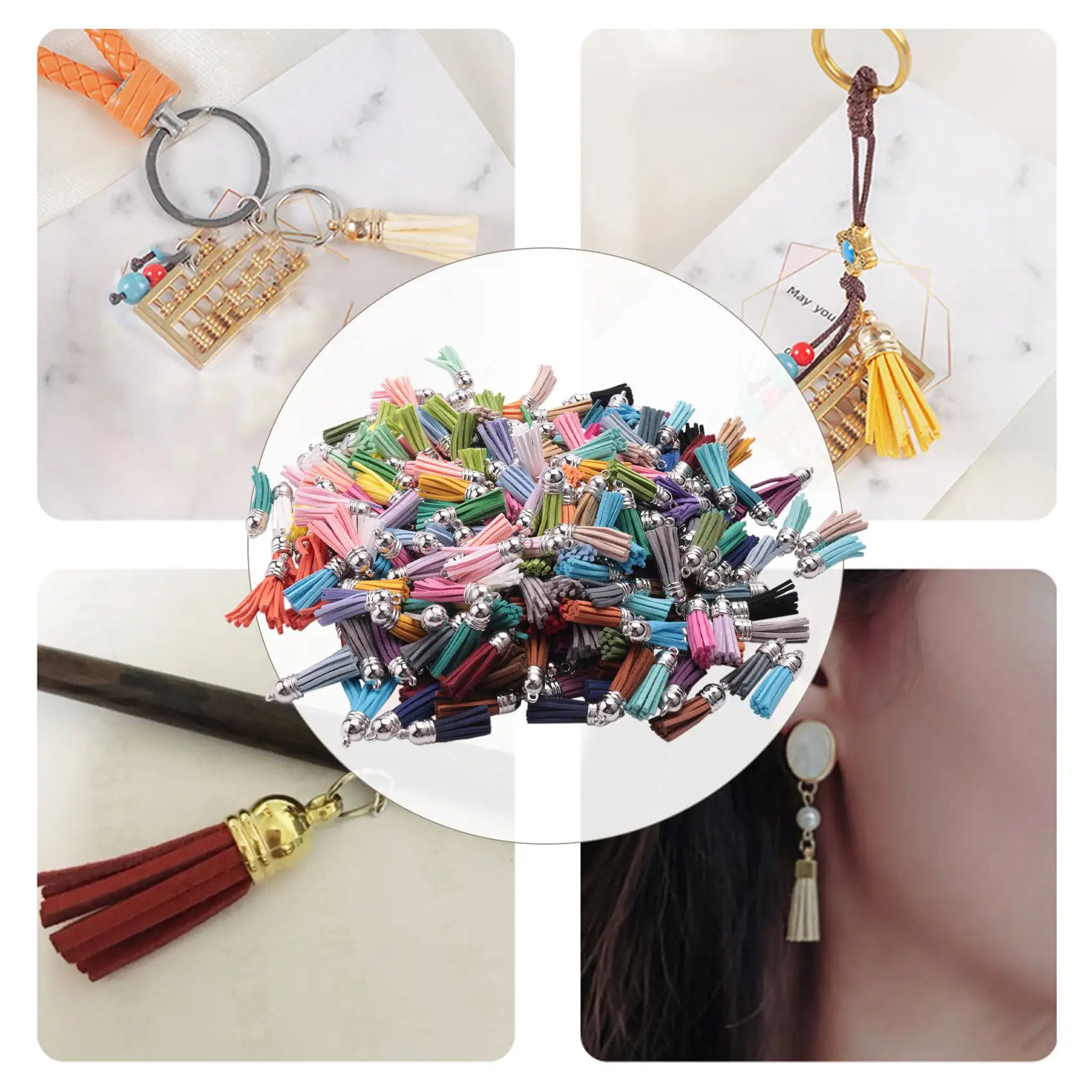 250Pcs/Set Keychain Tassels Bulk Colored Leather Tassel Pendants for DIY  Keychain and Craft