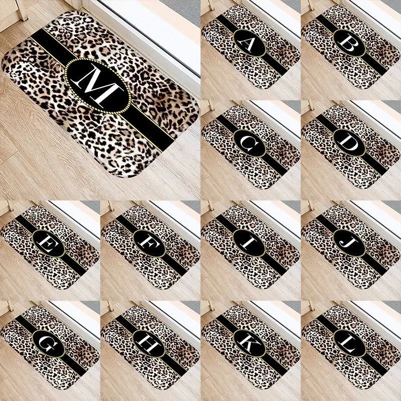 

Leopard Pattern Letter Anti-Slip Doormat Kitchen Entrance Door Mat Velvet Carpet Doormat Colorful Indoor Floor Mats Rug 48263