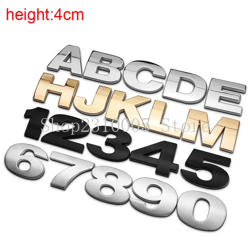 

DIY 4cm Letters A-Z Numbers 0-9 Metal Emblem Badge Car Styling Nameplate Logo 3D Sticker Alphabet House Room Number Chrome Black
