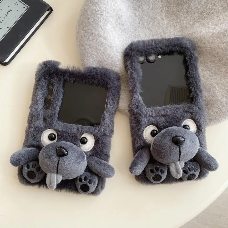Japanese Korean Little Black Bear Plush Phone Case