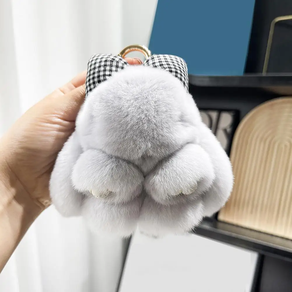 작은 토끼 키 체인, 푹신한 인조 모피 토끼 키 체인, 사랑스러운 봉제 토끼 인형, DIY 핸드백 또는 어린이용 배낭 장식
