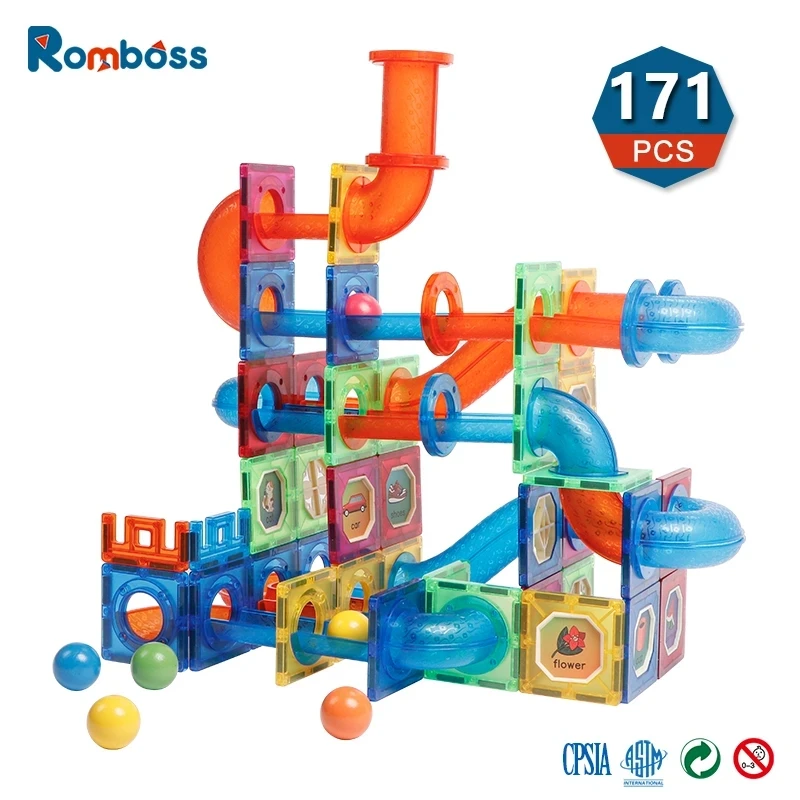 Romboss 171Pcs Blocchi Di Costruzione Magnetici Marble Run Race Track Assembly Toys Bambini Che Assemblano Piastrelle Magnetiche Giocattolo Con Tubo A