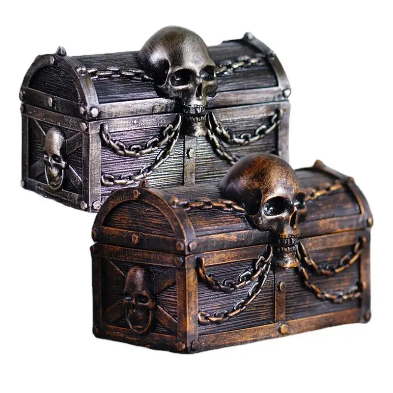 

Resin Vintage Treasure Storage Box Retro Skull Box with Lock Chain Crystal Gem Jewelry Box Storage Organizer Trinket Storage Box