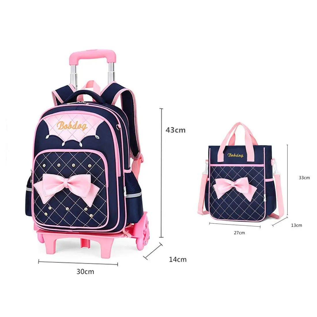 2 In 1 Girls Rolling Backpack Trolley School Bags Pink Bowknot Handbag Carry-on Kids Luggage & Travel Bag Child Mochila Escolar