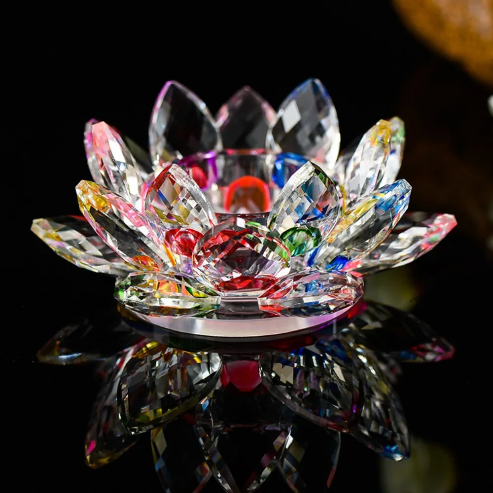 Clear Crystal Glass Lotus Flower Candle Tea Light Holder Candlestick Home Decor Craft Tea Light