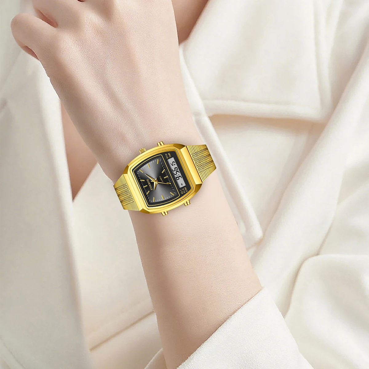 FOXBOX Fashion Ladies Quartz Watch Casual Waterproof Digital Watch For Women Simple Square Stainless Steel Luminous Watch Women