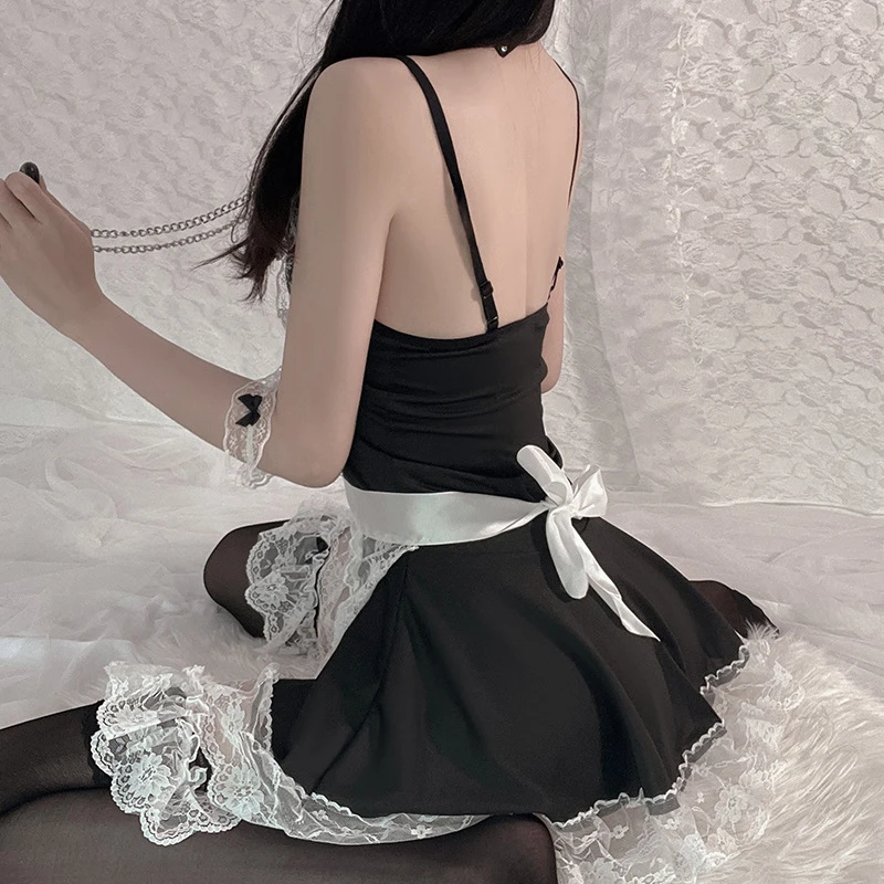 French Apron Maid Costume Women Sexy Lingerie Cosplay Servant Lolita Hot Babydoll Dress Uniform Erotic Role Play Cute Live Show