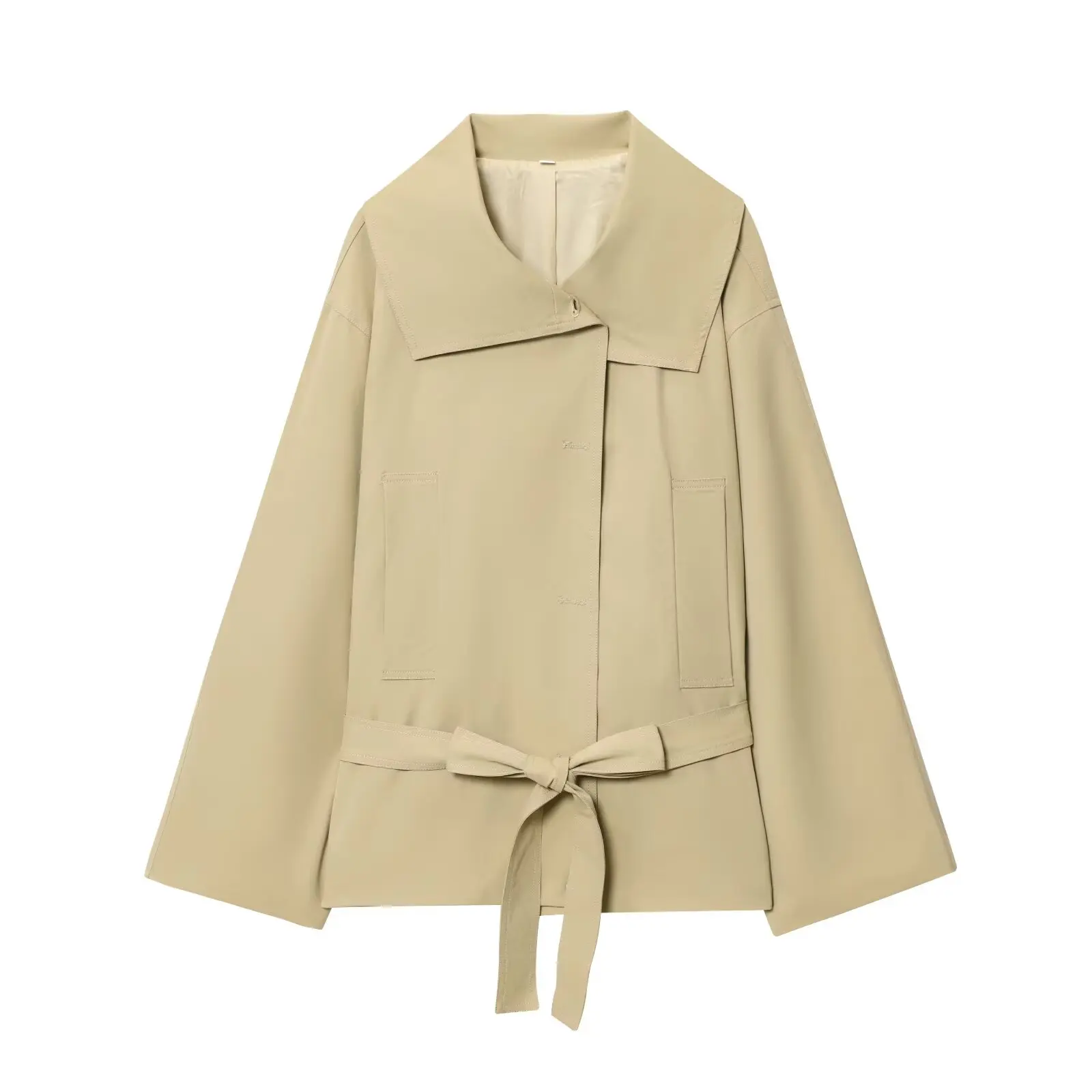 KONDALA Trendy High Street Trenchcoat Shorts Set Damen Pendler Gürtel Trenchcoat, Falten Shorts 2026 Frühling Casual Urlaub Set – Detail 5