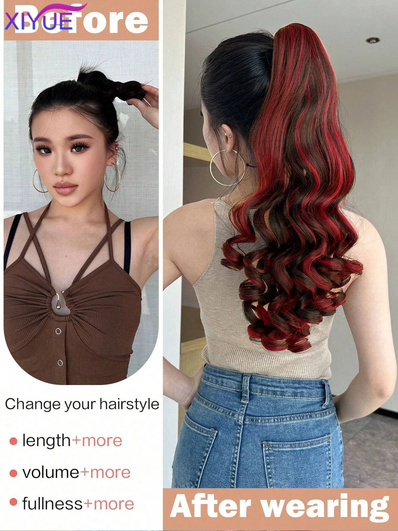 22Inch Curly Wavy Ponytail Hair Extensions Synthetic Claw Claw Clip On Ponytail Hairpieces For White Women Brown Black Red Color