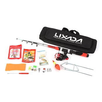 Lixada Fishing Rod Reel Combo Full Kit with 2PCS 2.1m Telescopic Fishing Rods Spinning Reels Fishing Lures Hooks Fishing Bag 6