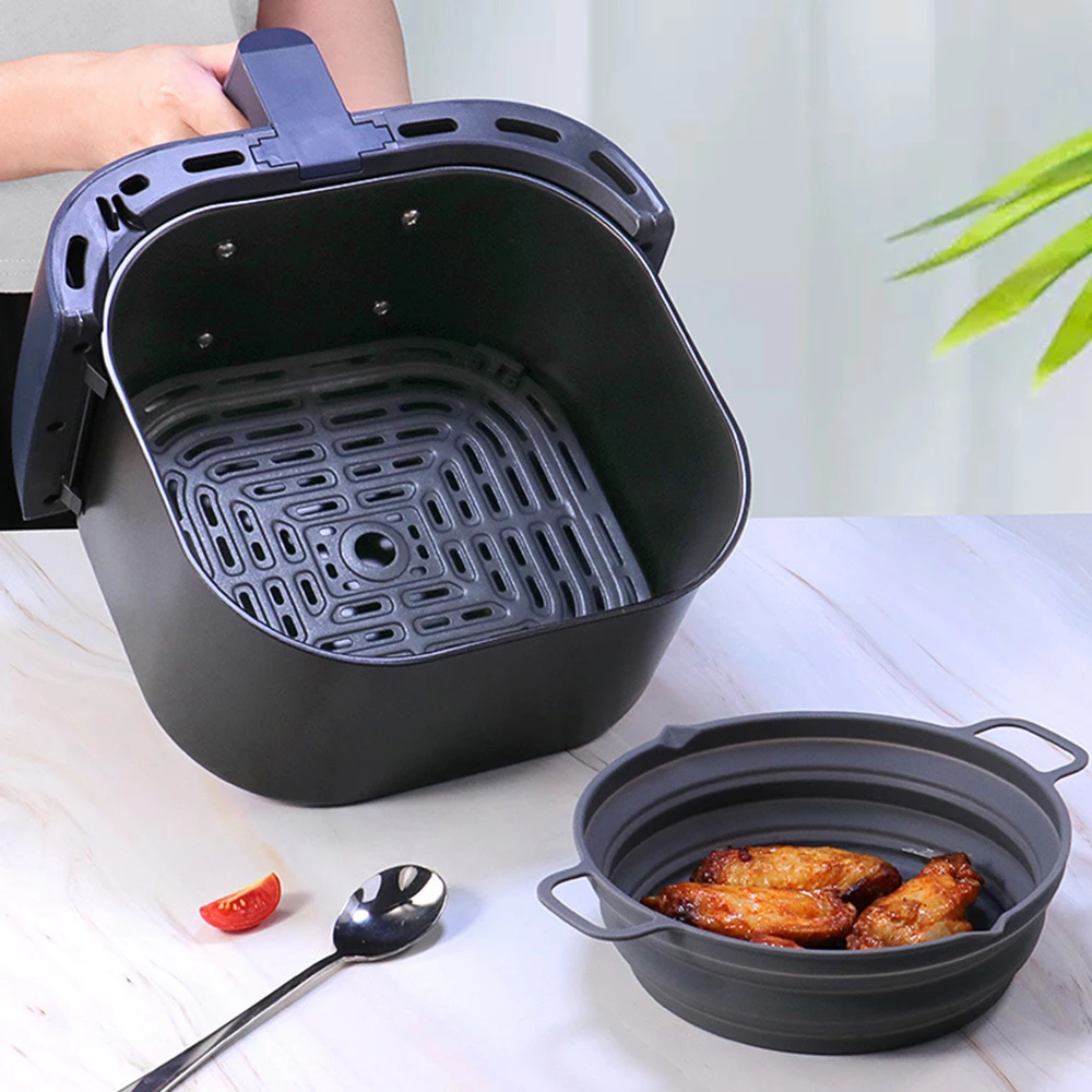 Foldable Air Fryer Silicone Pot Airfryer Oven Baking Tray Reusable Mold  Fried Chicken Basket Cake Pan Kitchen Accessories