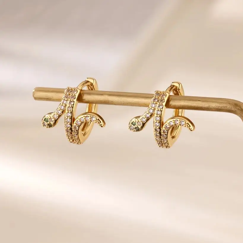 Zircon Green Snake Stud Earrings For Women