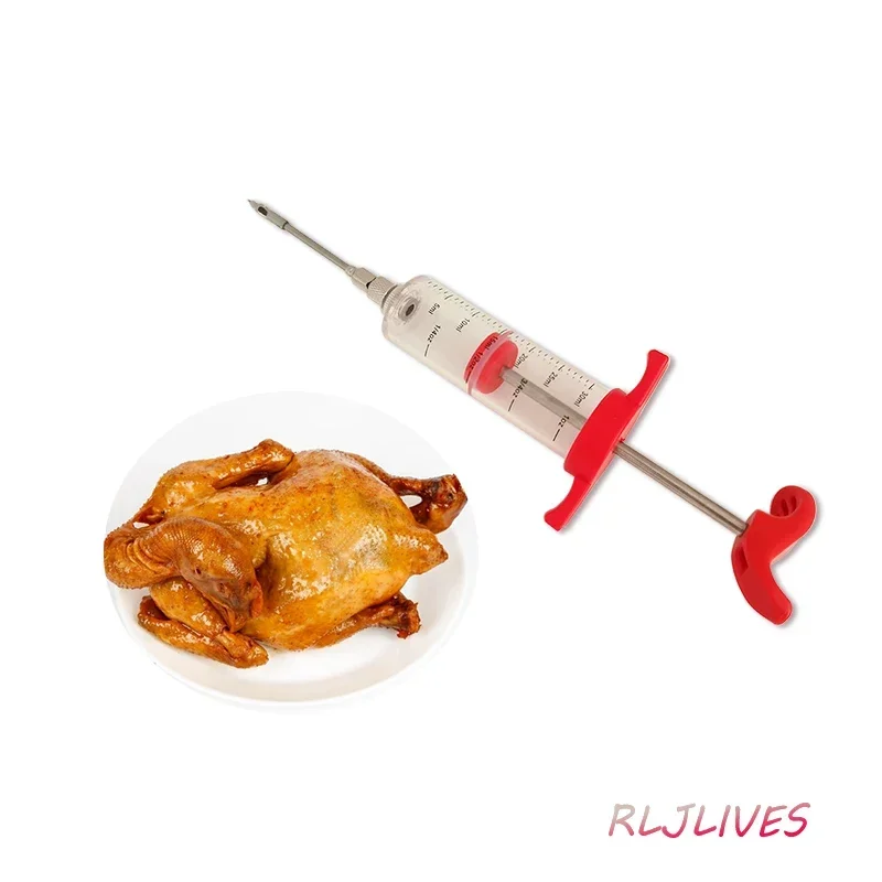 30ML BBQ Meat Syringe Spice Marinade Injector Stainless Steel Needles Sauce Syringe Kitchen Tools Chicken Syringe Injection