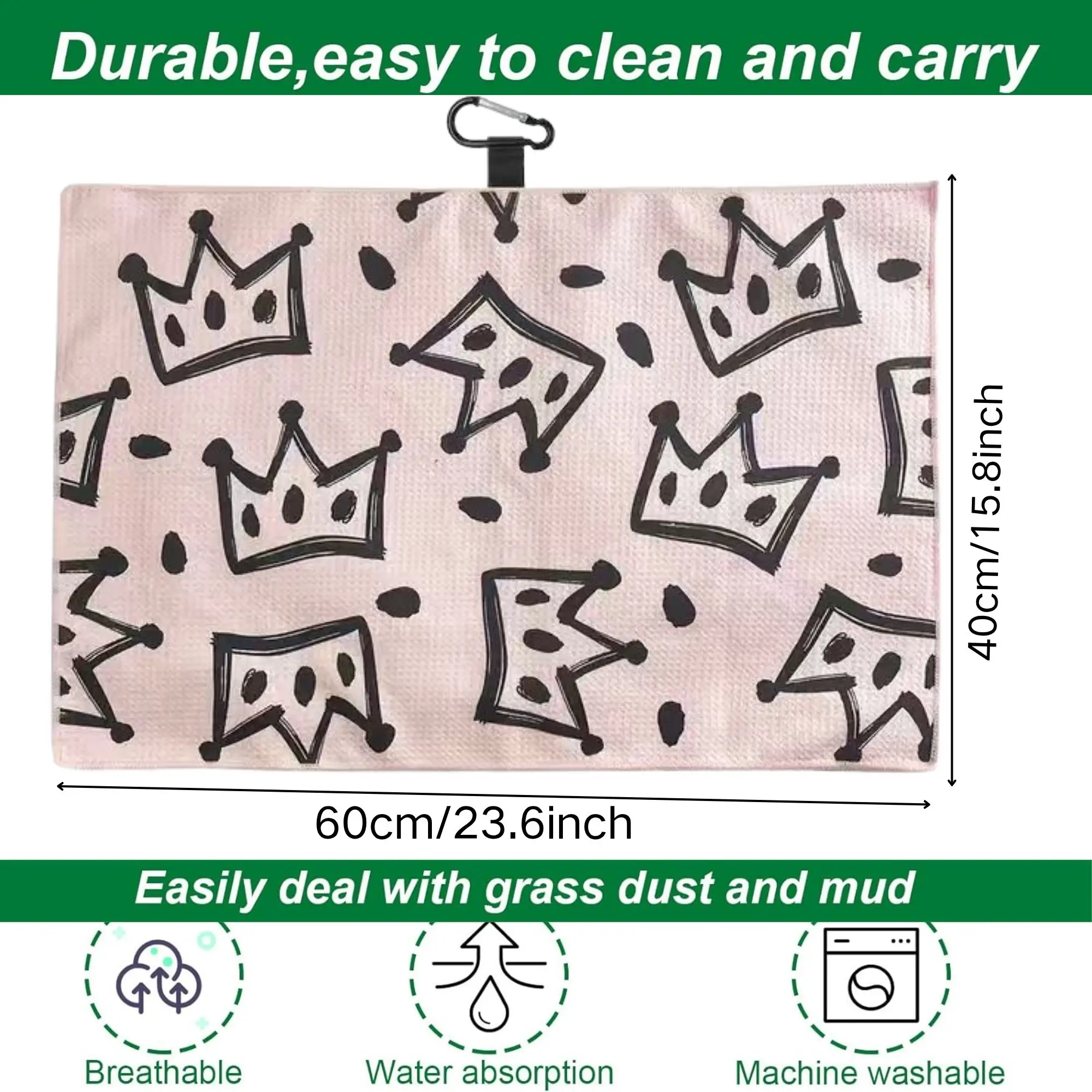 Fashionable Crown Golf Towel 40x60cm Large Size Quick-Drying Super Absorbent Waffle Fabric Golf Bowling Lovers' Creative Gift