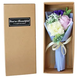 Mother'S Day Gift 3 Roses Soap Flower Carnation Bunch Gift Box Birthday Gift Artificial Flowers