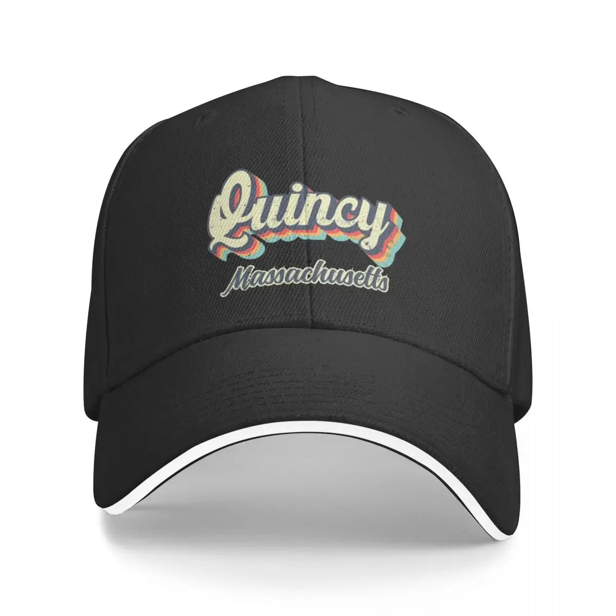 

Quincy City Massachusetts Retro Vintage 70s rainbow Baseball Cap Snap Back Hat Anime Hat Luxury Woman Men's