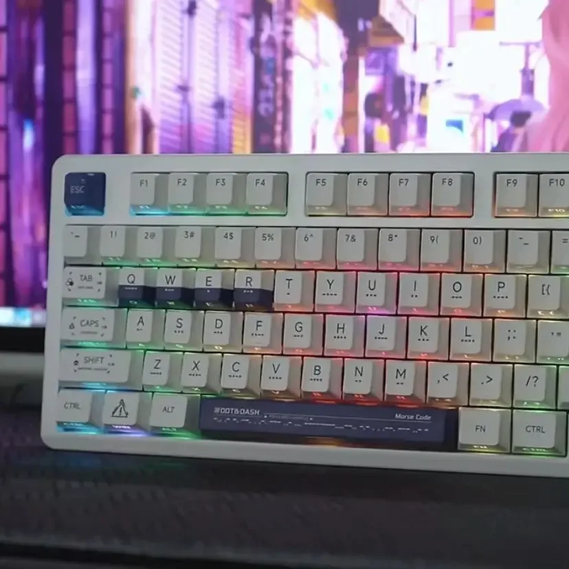 Transparente Pbt Keycaps Conjunto Teclado Lado Duplo Impresso Keycaps Sub Keycaps Código Morse 130 Chaves - Imagem 3