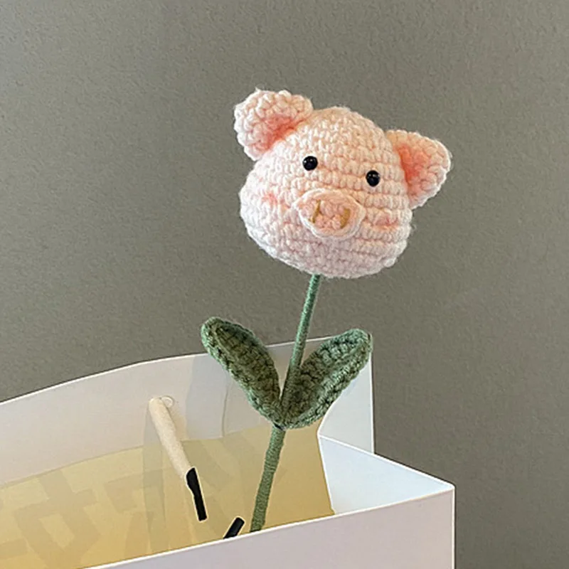 Flower Bouquet Pig Rabbit Crochet Hand-knitted Kawaii Homemade Artificial Valentine's Day Wedding Gift