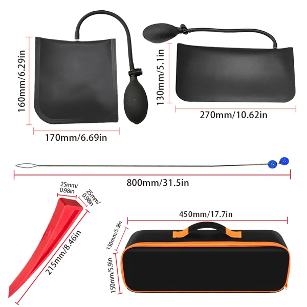 22 Pcs Car Window Door Emergency Open Key Lost Lock Out Unlock Auto Tools Kit with Carrying Bag Wedge Air Pump Locksmith Kit 6