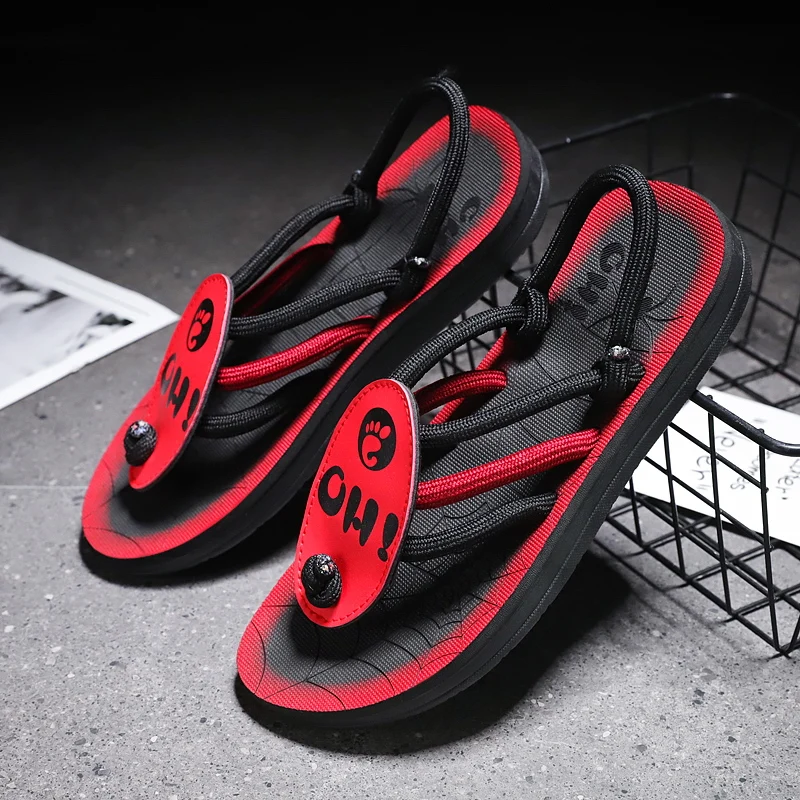 

2023 Summer Red Flat Flip Flops For Men Fashion Print Outdoor Men's Sandals Comfortable Anti-slip Mens Slippers sandale homme