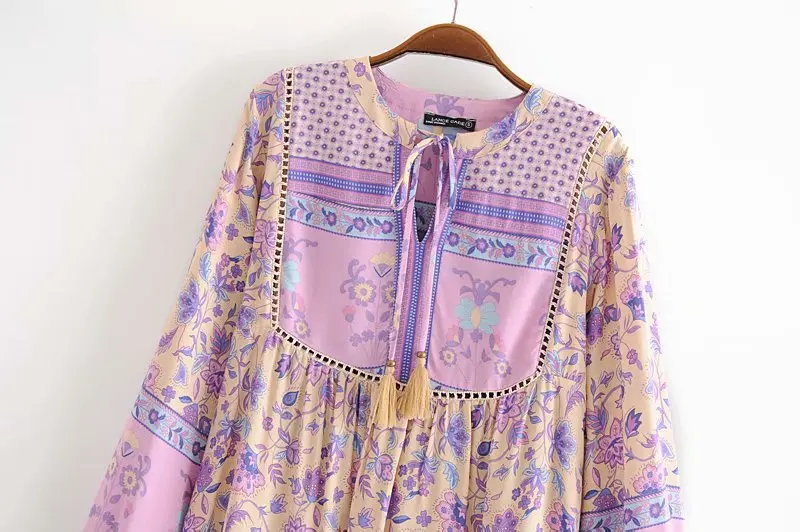 em v boho blusa feminina borla botão