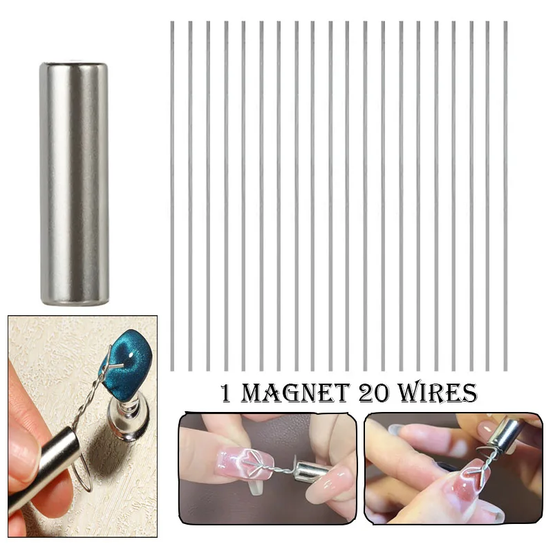 21/11pcs Cat Eye Nail Magnet Set with Flexible Iron Wire For Creating Heart & Ingot Shapes on Nails Magnetic Sticks Accessories