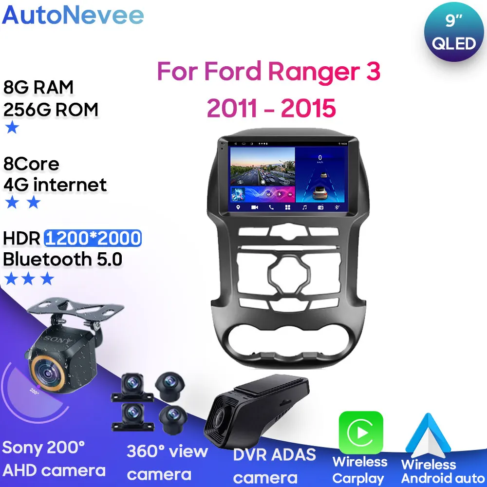 

Android Multimedia For Ford Ranger 3 2011 - 2015 Car Stereo CPU Radio QLED Player Navigation Carplay Auto HDR 5G Cam BT Dash